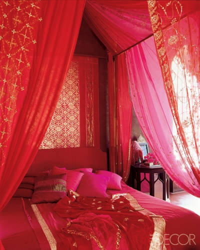 Red and pink saturated bedroom