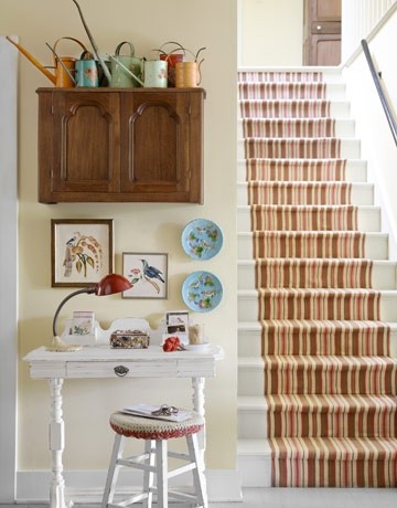 Striped runner on stairs