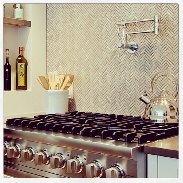 Herringbone patterned backsplash