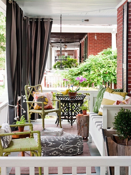 Brown and green porch