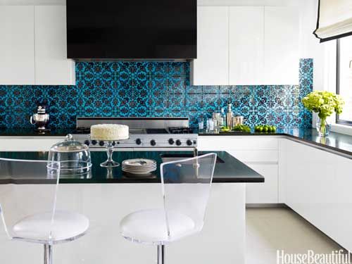 Unique teal backsplash