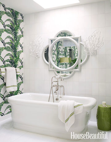 White bathroom with green details