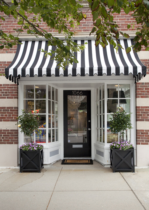 Store front with striped awning