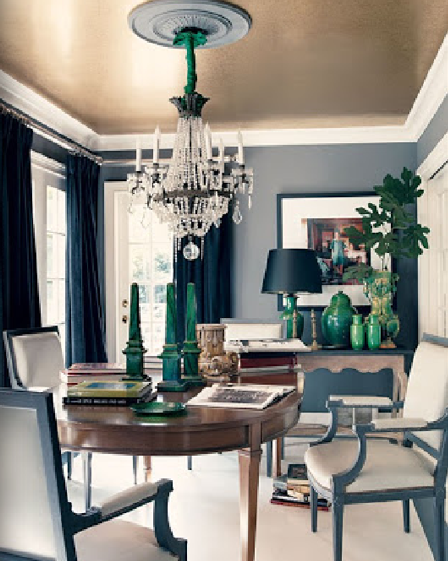 Emerald green accents in dining room