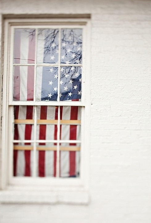 American flag in window